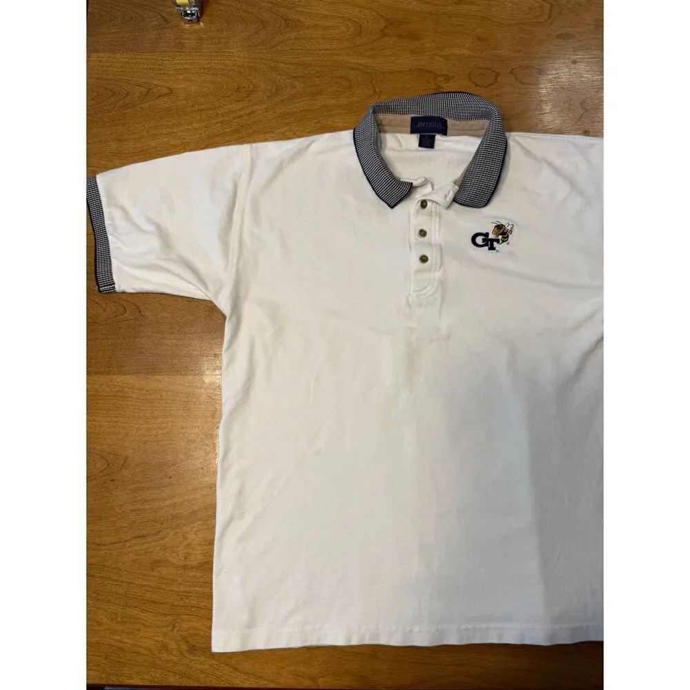 Antigua Men's NCAA Georgia Tech Logo Short Sleeve Pique Polo Shirt White XL